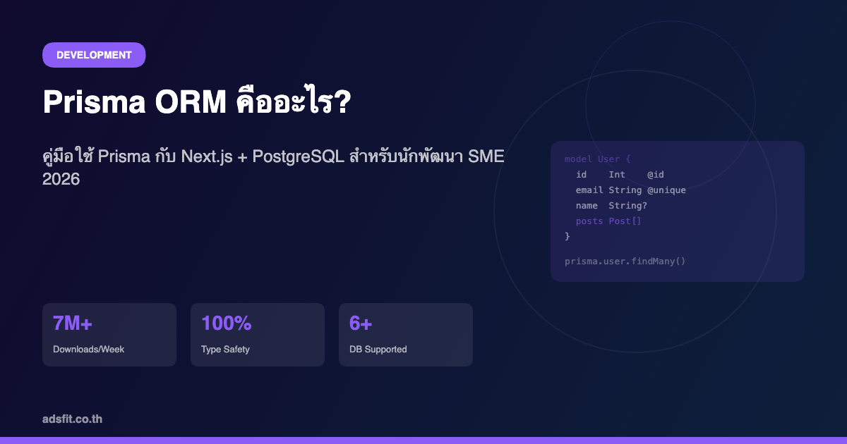 Prisma ORM คืออะไร? คู่มือใช้ Prisma กับ Next.js และ PostgreSQL สำหรับนักพัฒนา SME 2026